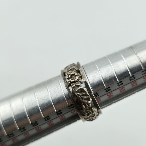 Vintage 925 Sterling Silver Floral Open Work Band Ring Size 7.5 Boho Statement - Picture 8 of 12